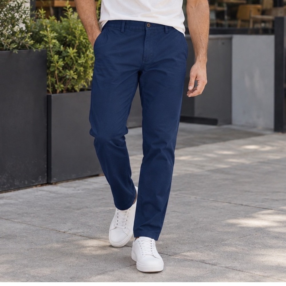 Fernando Pena Mens Slim Fit Chino Pants Azul Blue 100% Cotton 34x30 CH19-119